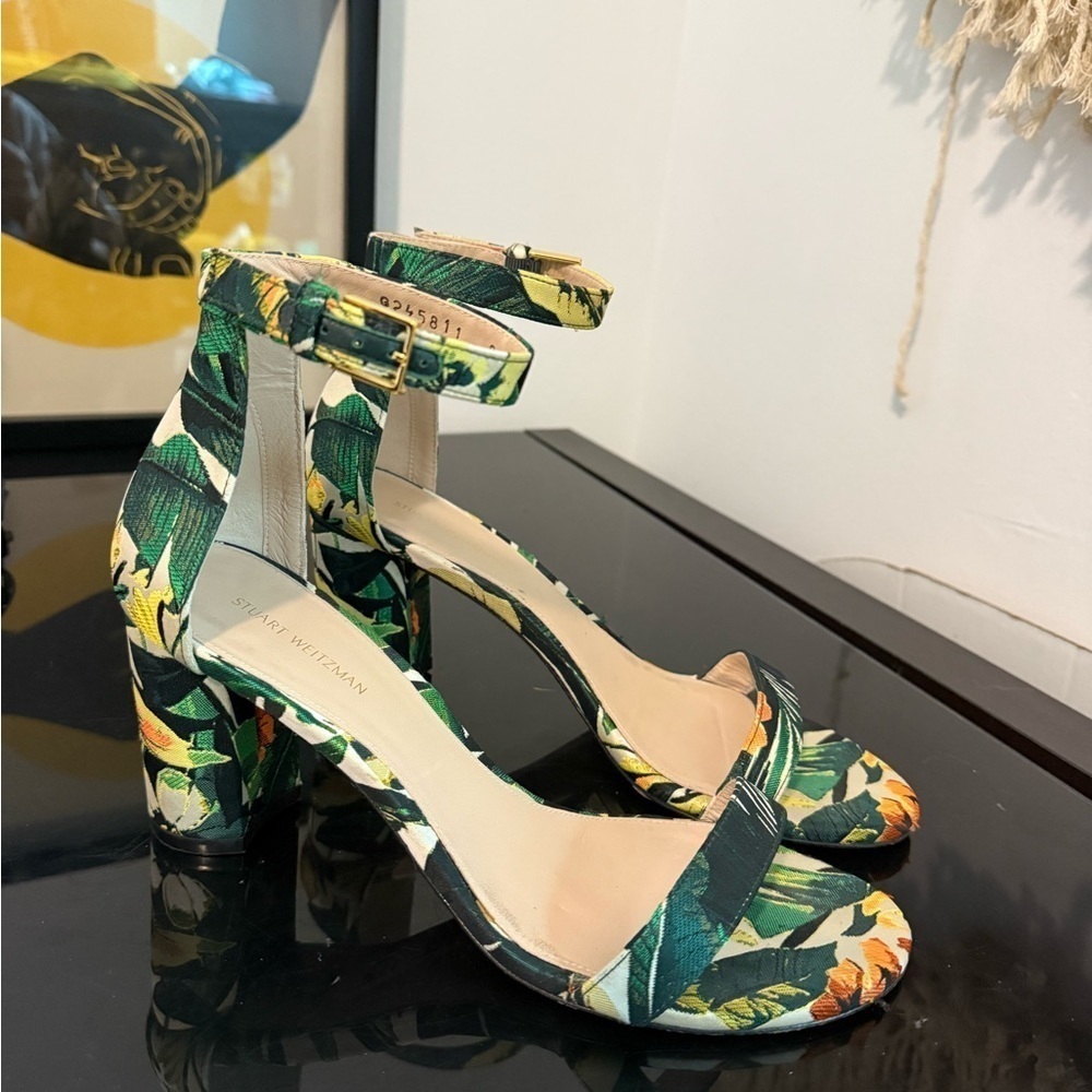 STUART WEITZMAN Botanic Green Ankle Strap Heels Sandals 8.5